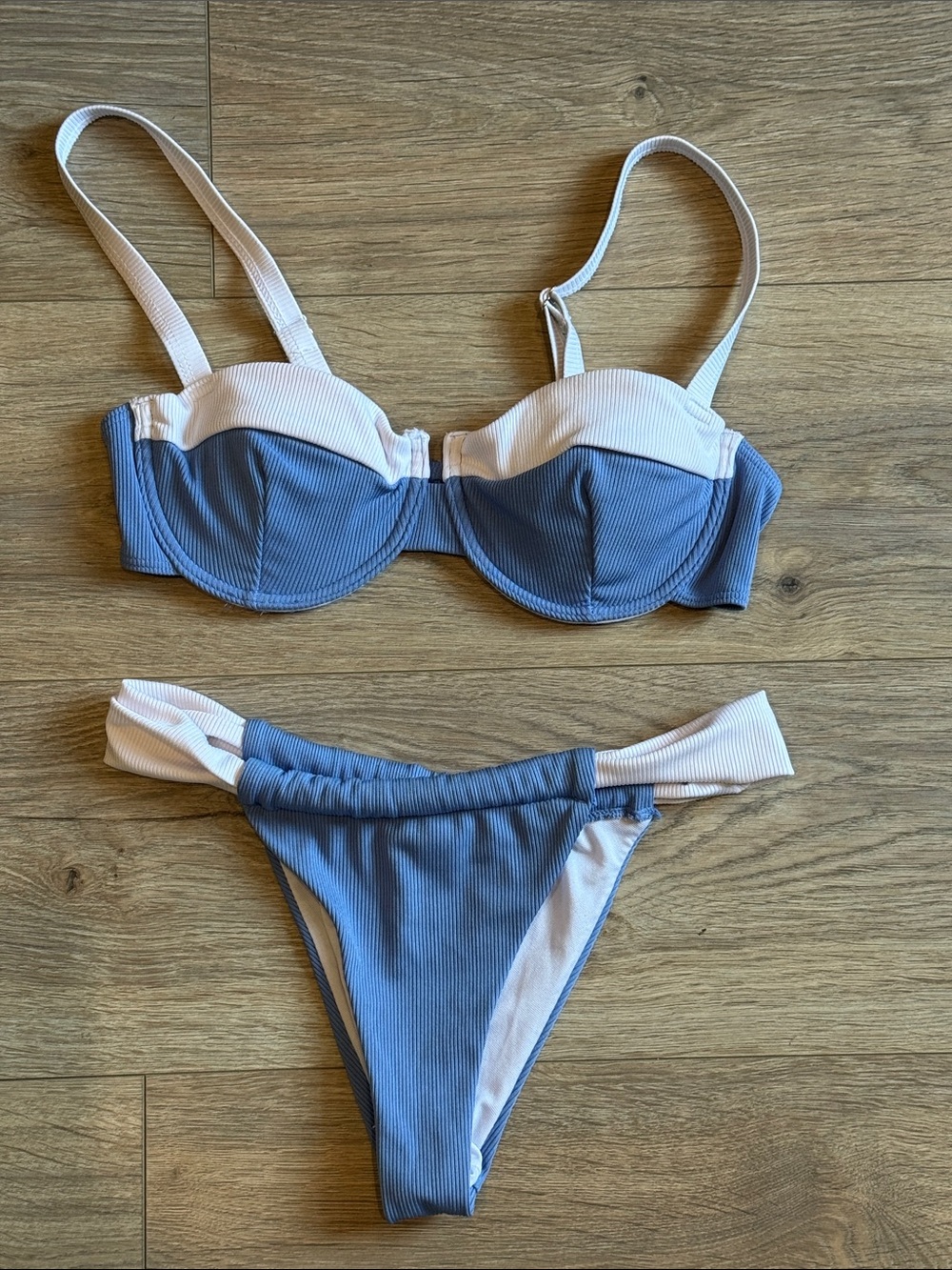 Retro Pin-Up Coquette Blue & White Underwire Balconette Bikini Size Small